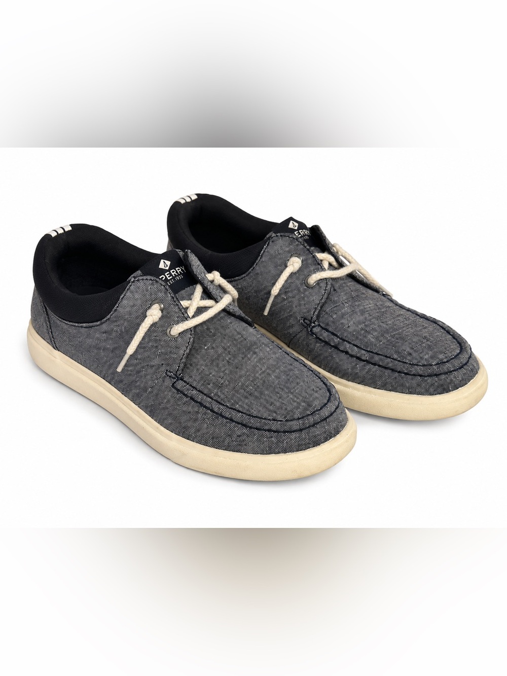 Sperry Moc Chambray Boat Shoes Women's Size 8 Blue Canvas Comfort Casual